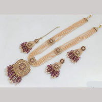 Rajwadi Collection Gold Plated Crystal Stone And Beads Long Necklace Set