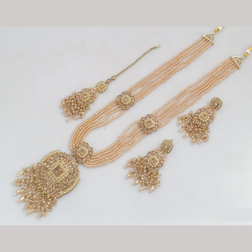 Rajwadi Collection Gold Plated Crystal Stone And Beads Long Necklace Set