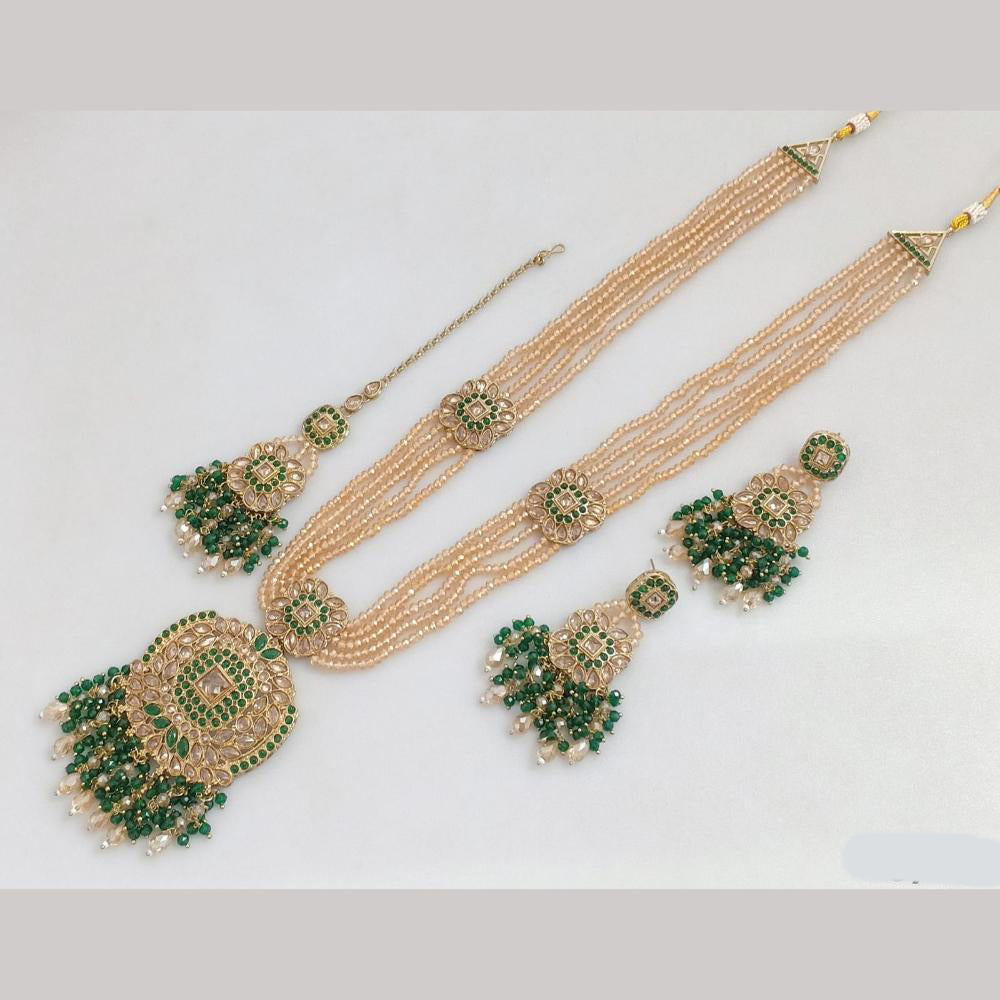 Rajwadi Collection Gold Plated Crystal Stone And Beads Long Necklace Set