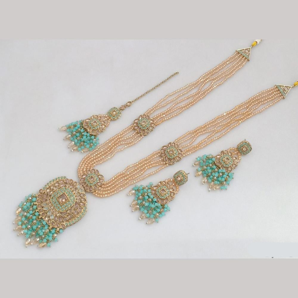 Rajwadi Collection Gold Plated Crystal Stone And Beads Long Necklace Set