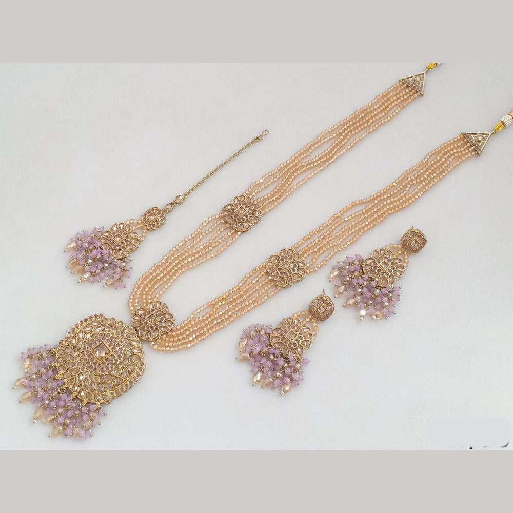 Rajwadi Collection Gold Plated Crystal Stone And Beads Long Necklace Set