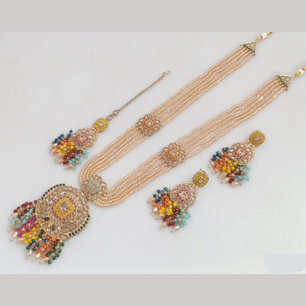 Rajwadi Collection Gold Plated Crystal Stone And Beads Long Necklace Set