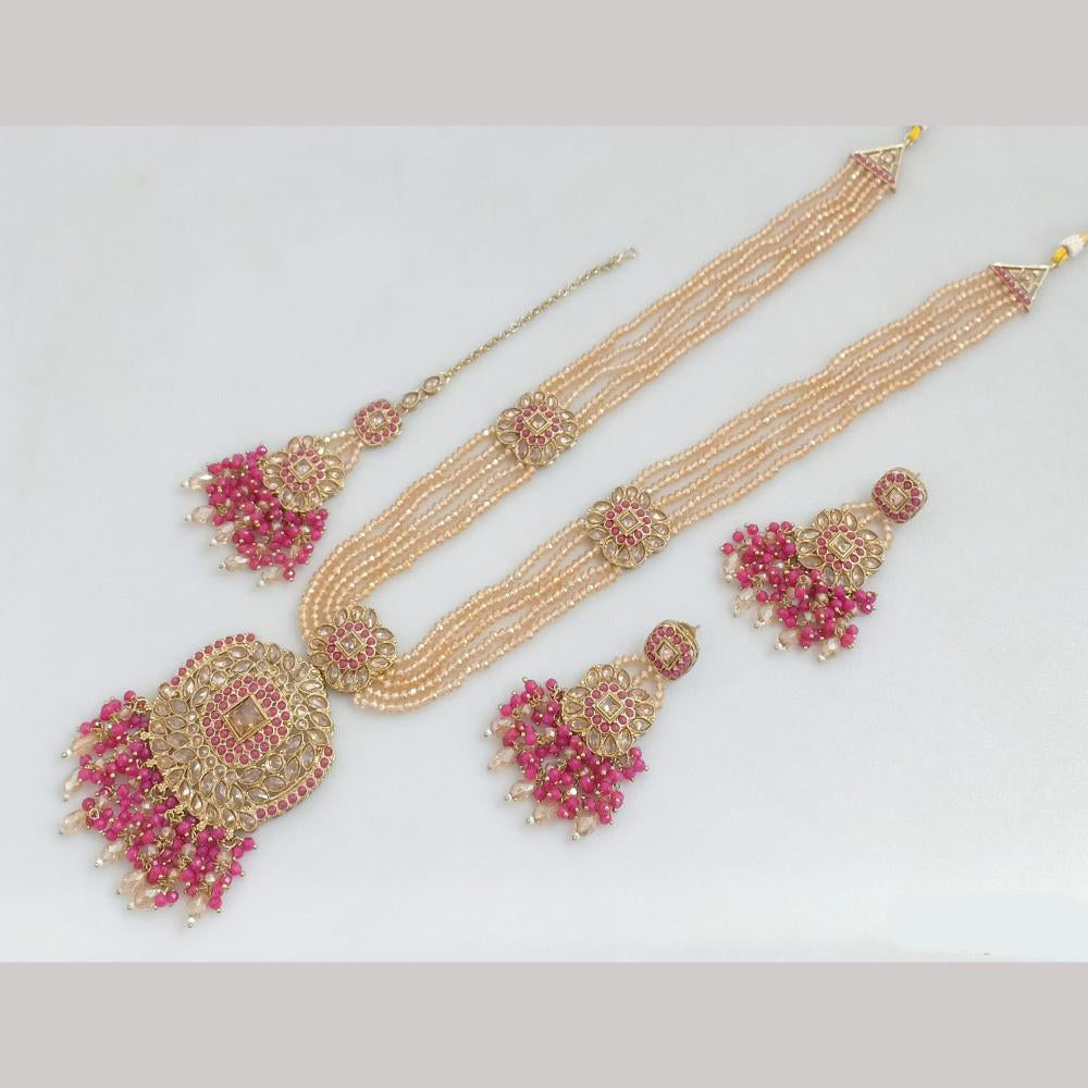 Rajwadi Collection Gold Plated Crystal Stone And Beads Long Necklace Set