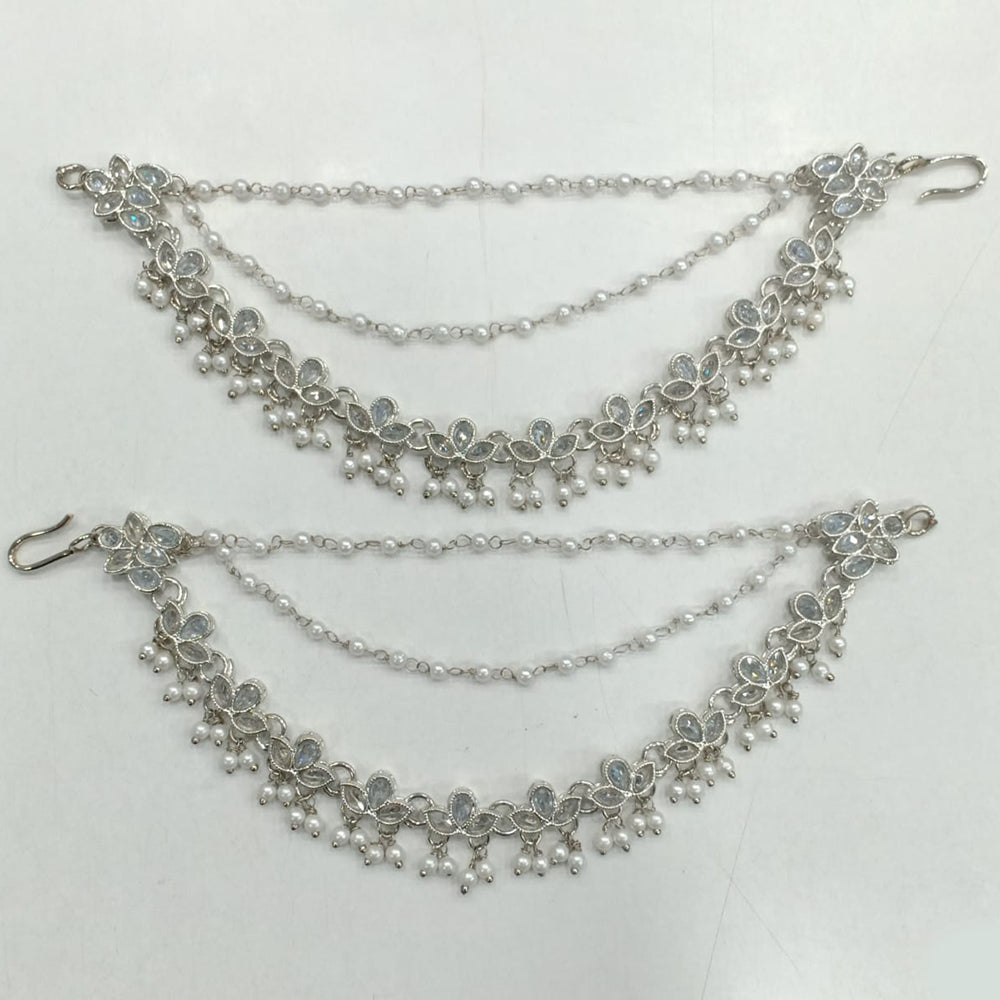 Rajwadi Collection Royal Silver Plated Crytsal And Pearl Kanchain for Weddings & Festivals