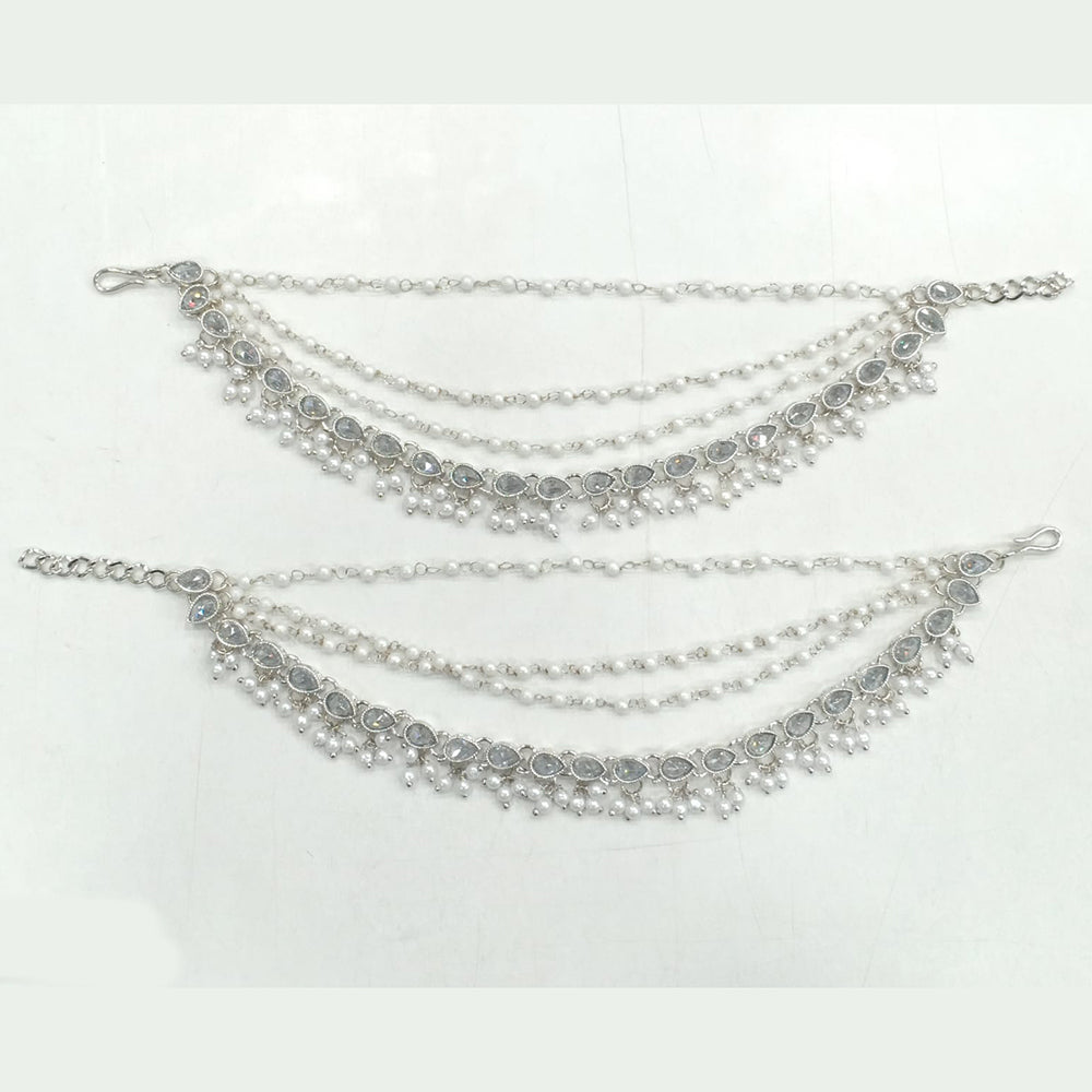 Rajwadi Collection Royal Silver Plated Crytsal And Pearl Kanchain for Weddings & Festivals