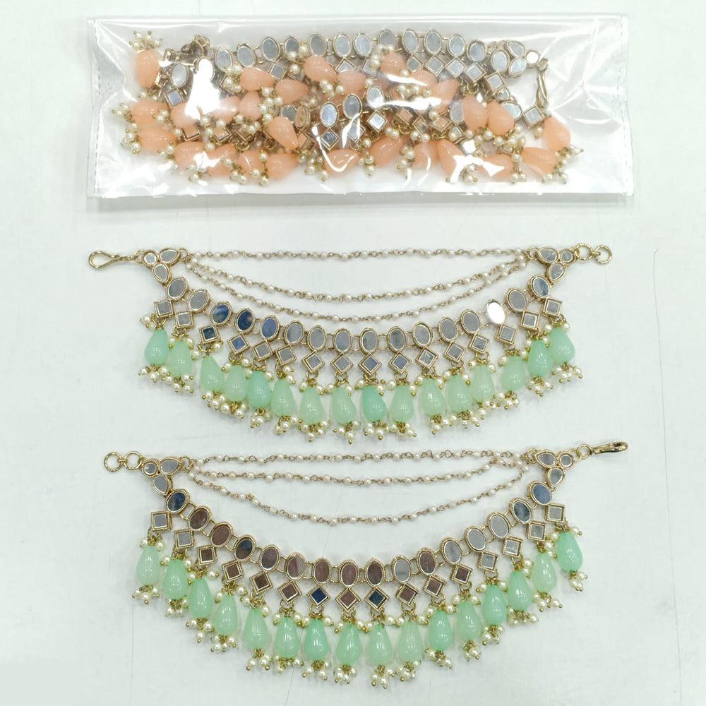 Rajwadi Collection Gold Plated Mirror Stone and Beads Kanchain for Women