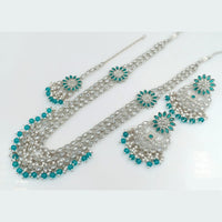 Rajwadi Collection Wedding Silver Plated with Crystals and Beads Long Necklace Set