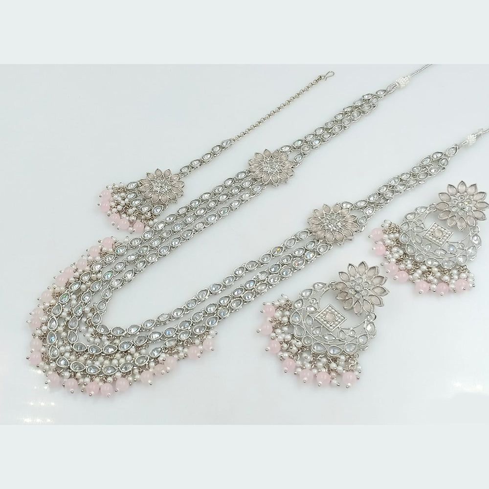 Rajwadi Collection Wedding Silver Plated with Crystals and Beads Long Necklace Set