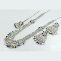 Rajwadi Collection Wedding Silver Plated with Crystals and Beads Long Necklace Set