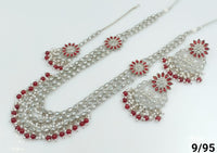 Rajwadi Collection Wedding Silver Plated with Crystals and Beads Long Necklace Set