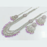 Rajwadi Collection Wedding Silver Plated with Crystals and Beads Long Necklace Set