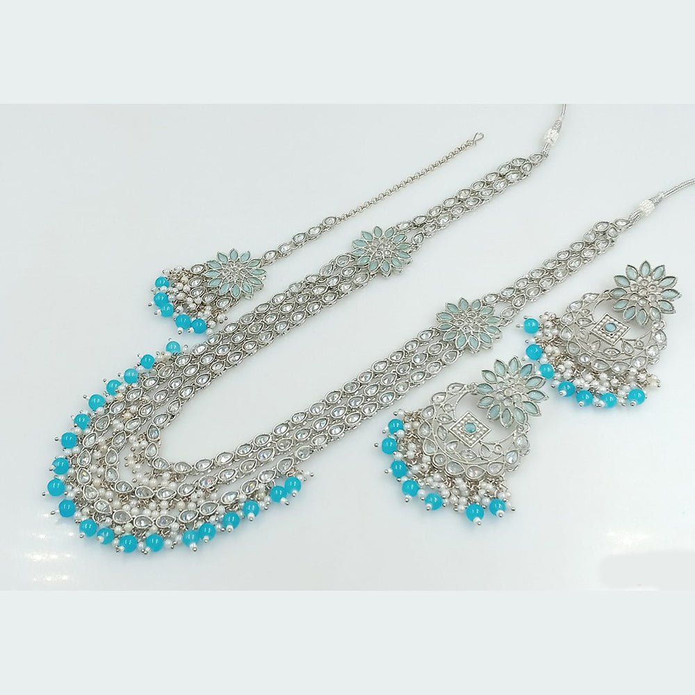 Rajwadi Collection Wedding Silver Plated with Crystals and Beads Long Necklace Set