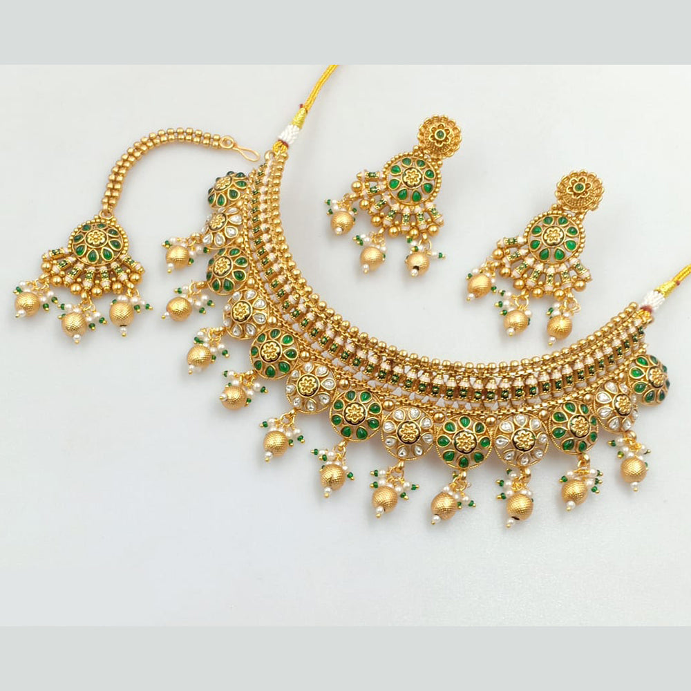 Rajwadi Collection Gold PlatedTraditional Kundan Stone & Pearl Choker Necklace Set