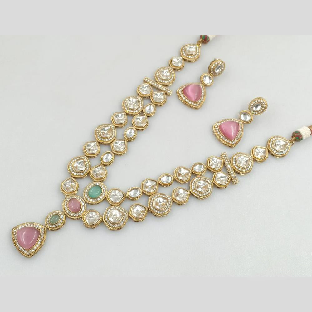 Rajwadi Collection Gold Plated Pota Stone Necklace Set for Women