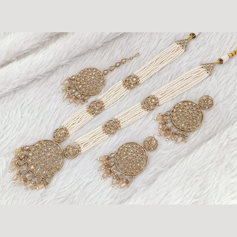 Rajwadi Collection Gold Plated Crystal Stone Pearl And Beads Long Necklace Set