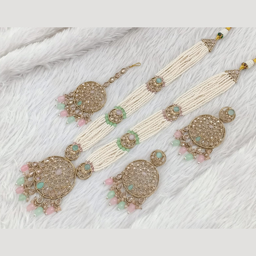 Rajwadi Collection Gold Plated Crystal Stone Pearl And Beads Long Necklace Set
