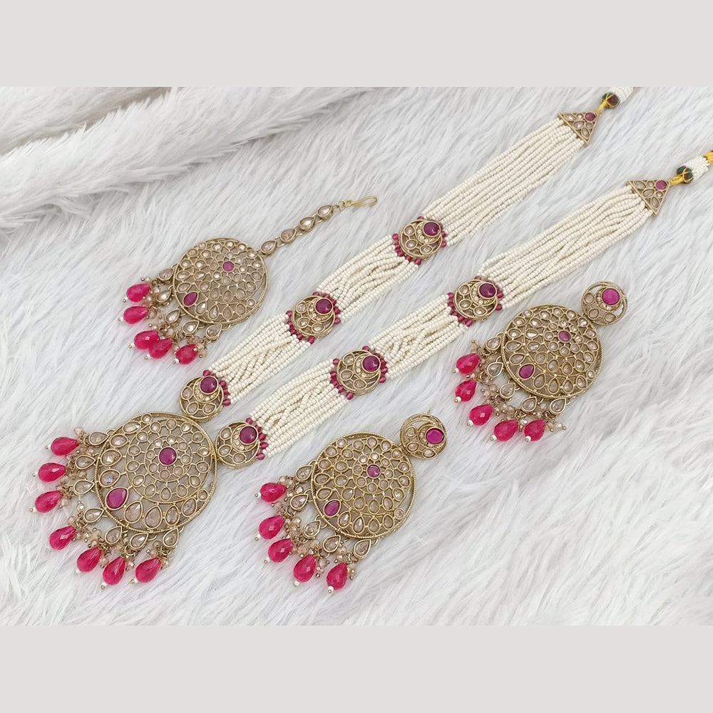 Rajwadi Collection Gold Plated Crystal Stone Pearl And Beads Long Necklace Set