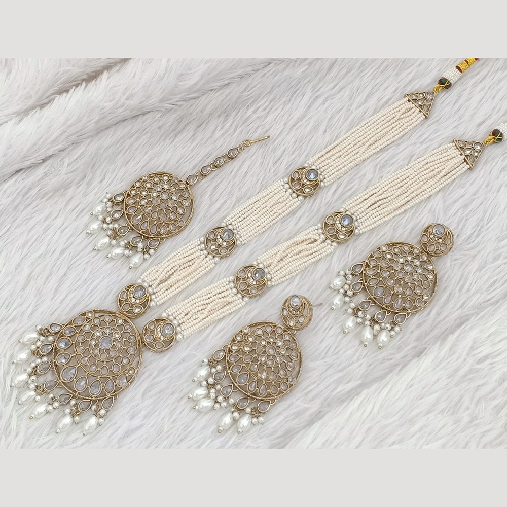 Rajwadi Collection Gold Plated Crystal Stone Pearl And Beads Long Necklace Set