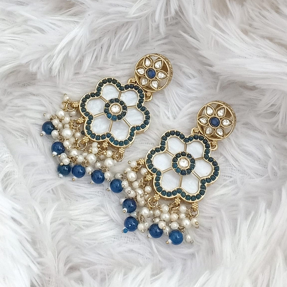 Rajwadi Collection Gold Plated Pota Stone Pearl And Beads Dangler Earrings