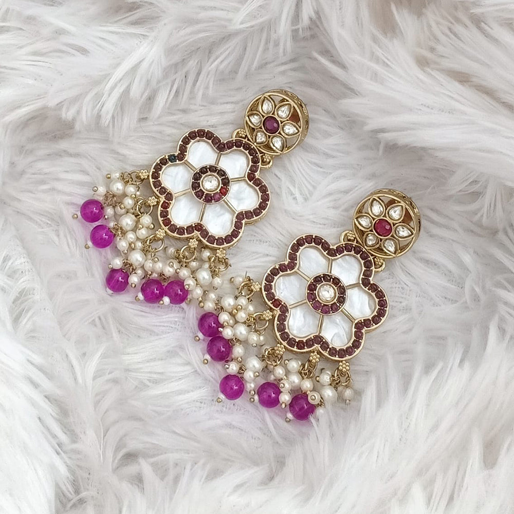 Rajwadi Collection Gold Plated Pota Stone Pearl And Beads Dangler Earrings