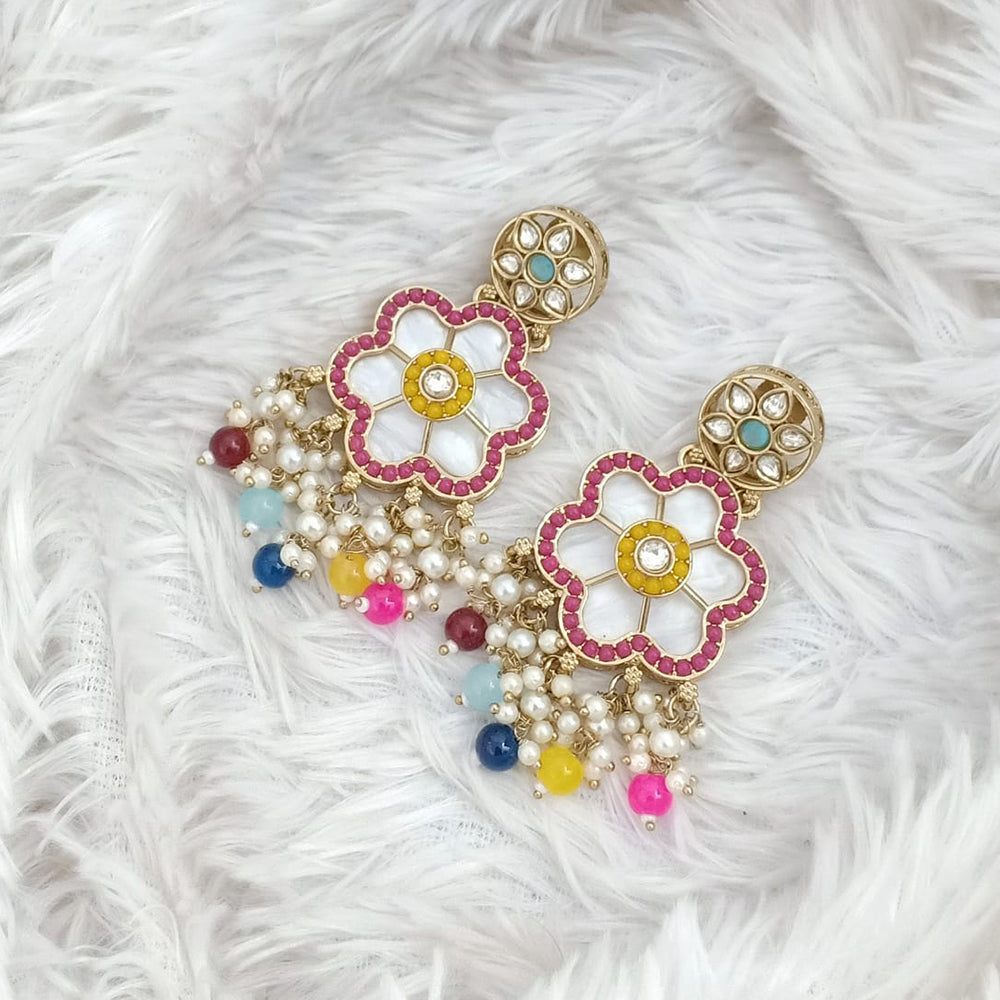 Rajwadi Collection Gold Plated Pota Stone Pearl And Beads Dangler Earrings