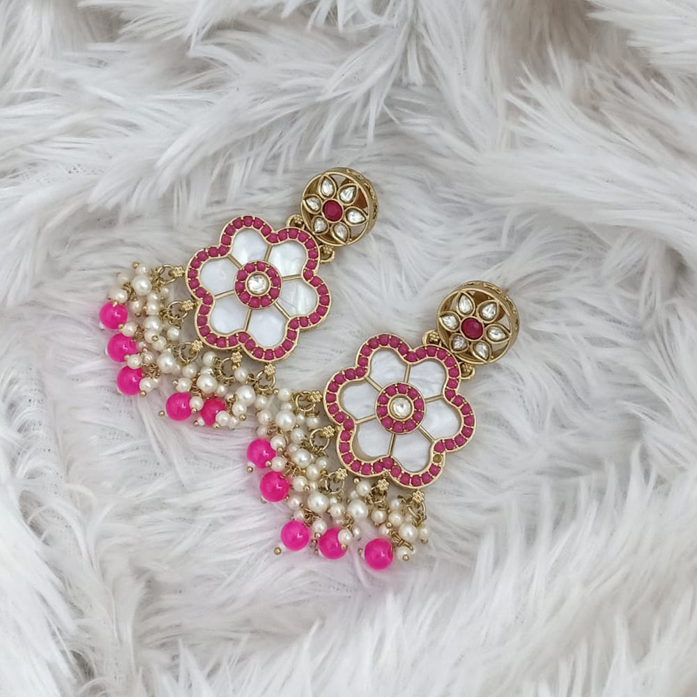Rajwadi Collection Gold Plated Pota Stone Pearl And Beads Dangler Earrings