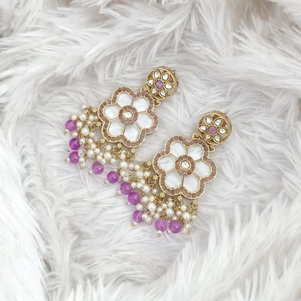 Rajwadi Collection Gold Plated Pota Stone Pearl And Beads Dangler Earrings