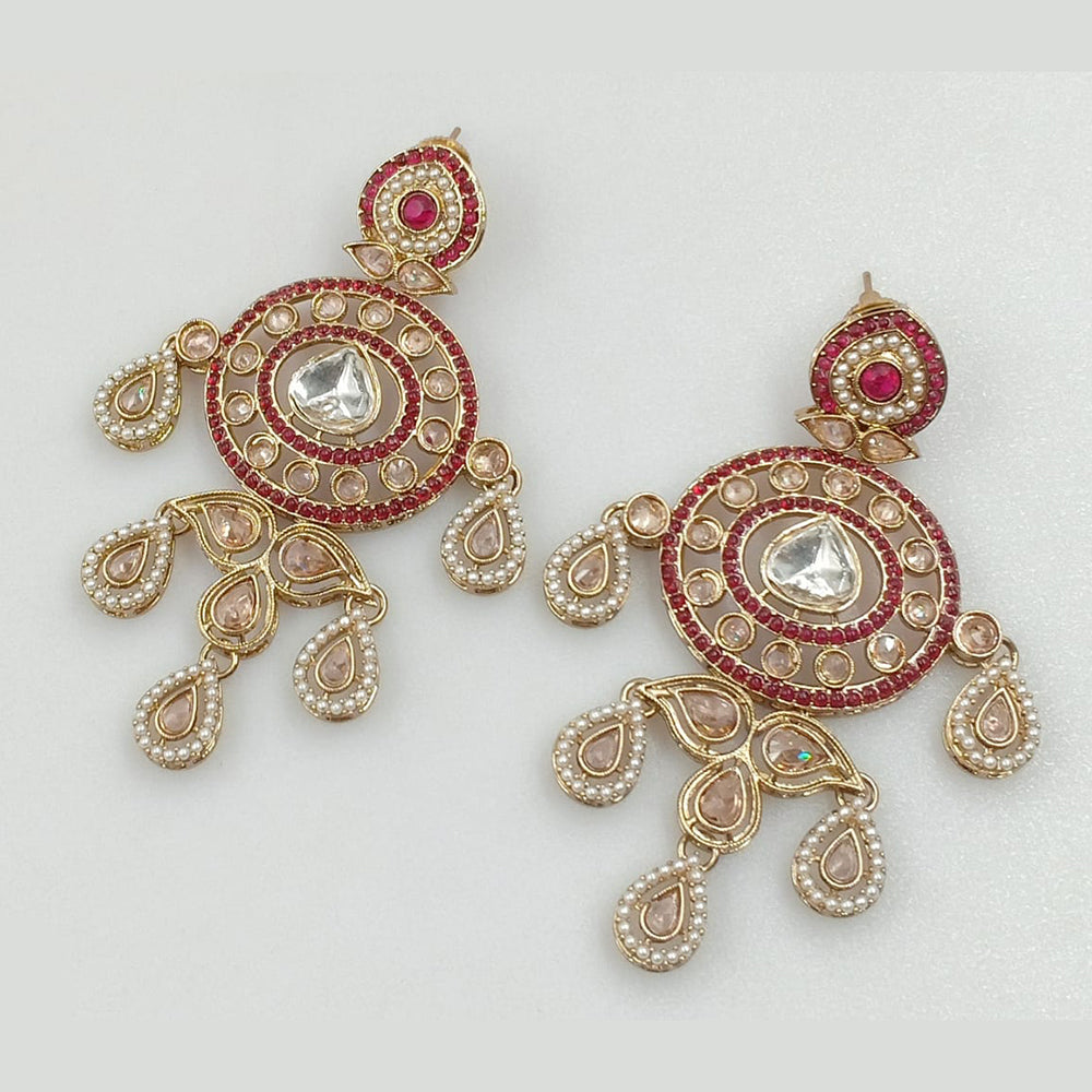 Rajwadi Collection Gold Plated Crystal Stone And Pearl Dangler Earrings