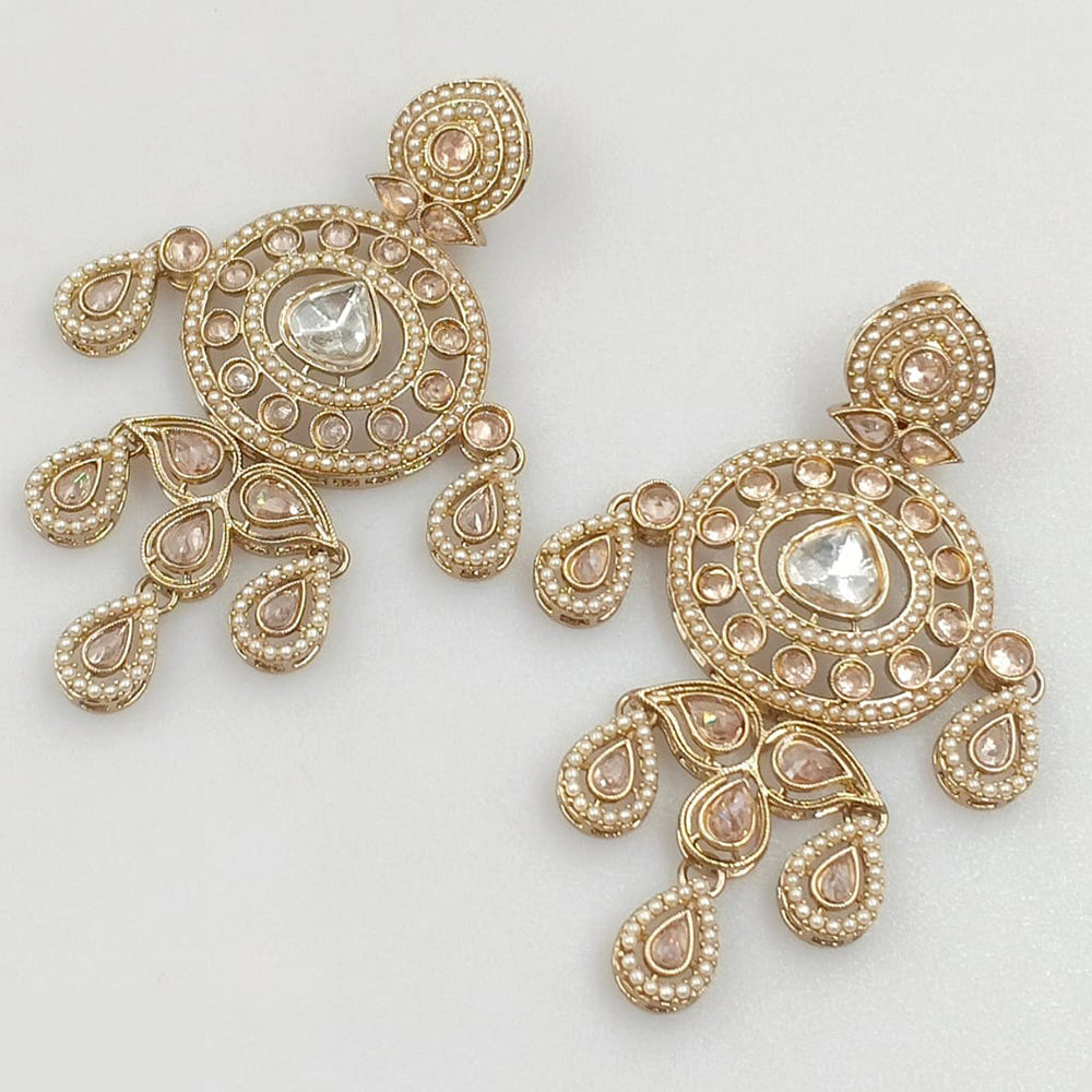 Rajwadi Collection Gold Plated Crystal Stone And Pearl Dangler Earrings