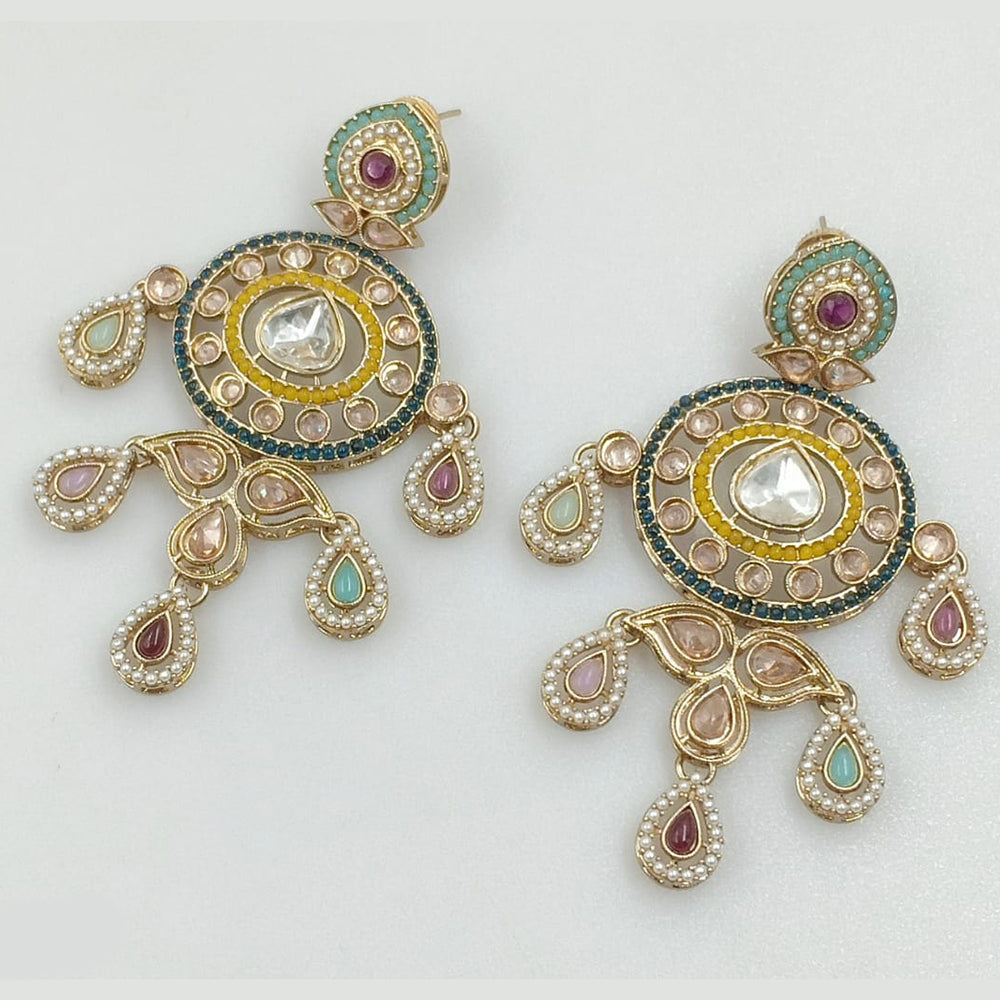 Rajwadi Collection Gold Plated Crystal Stone And Pearl Dangler Earrings