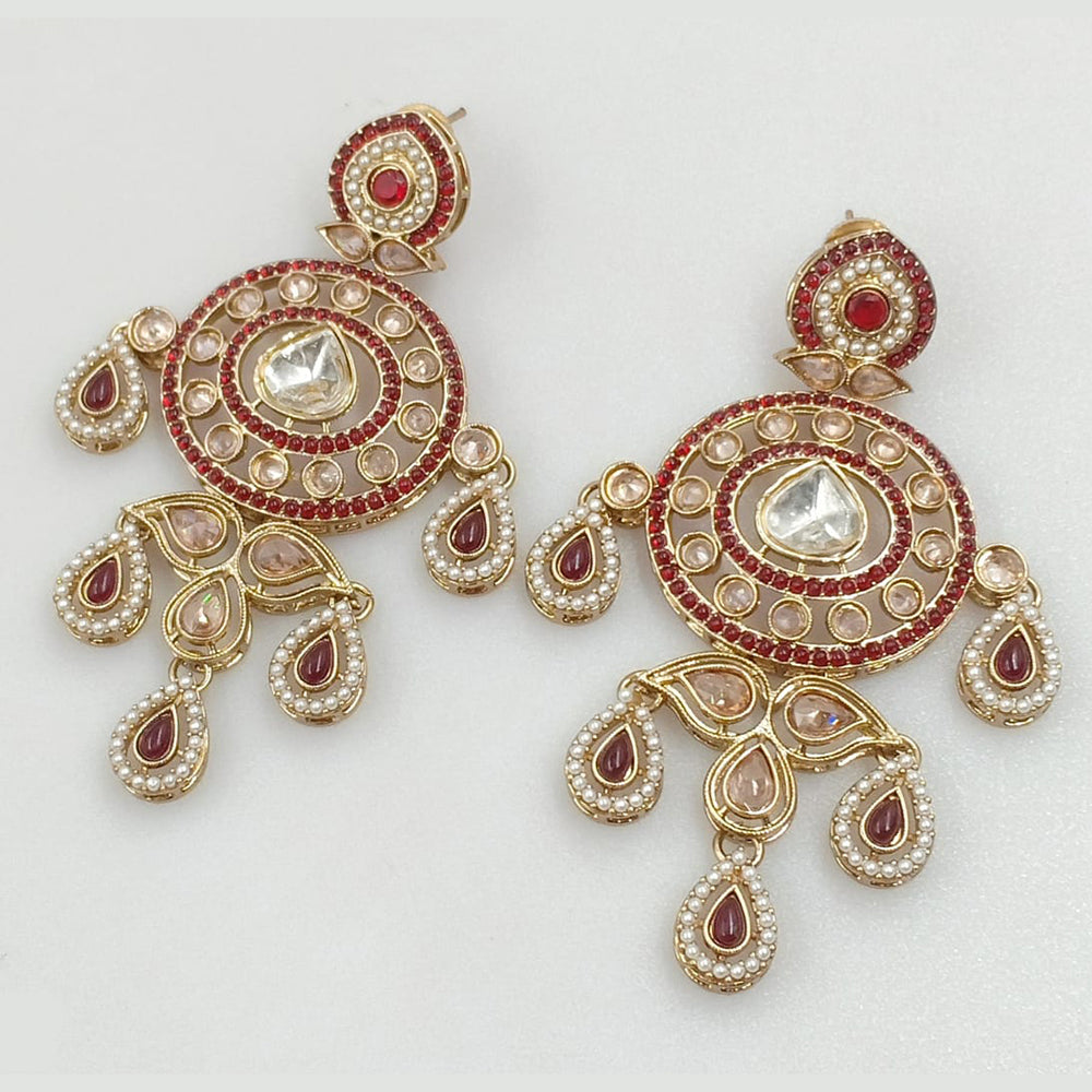 Rajwadi Collection Gold Plated Crystal Stone And Pearl Dangler Earrings