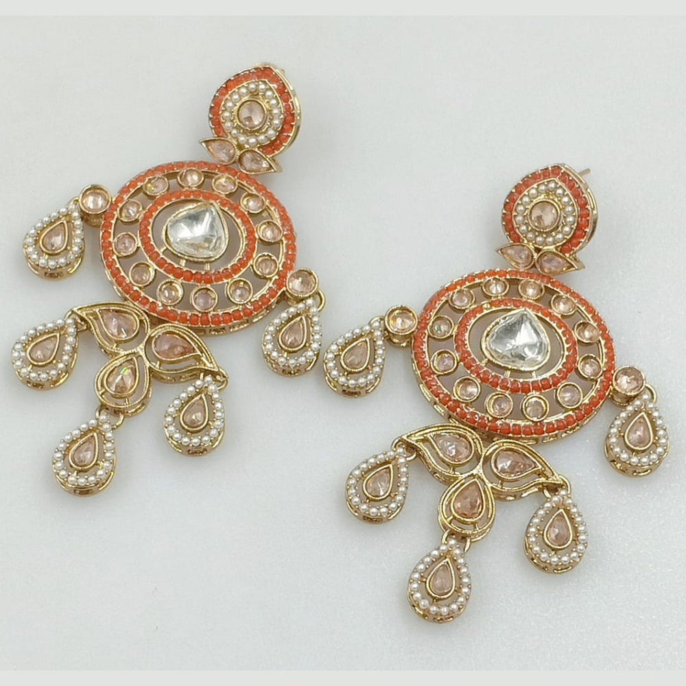 Rajwadi Collection Gold Plated Crystal Stone And Pearl Dangler Earrings
