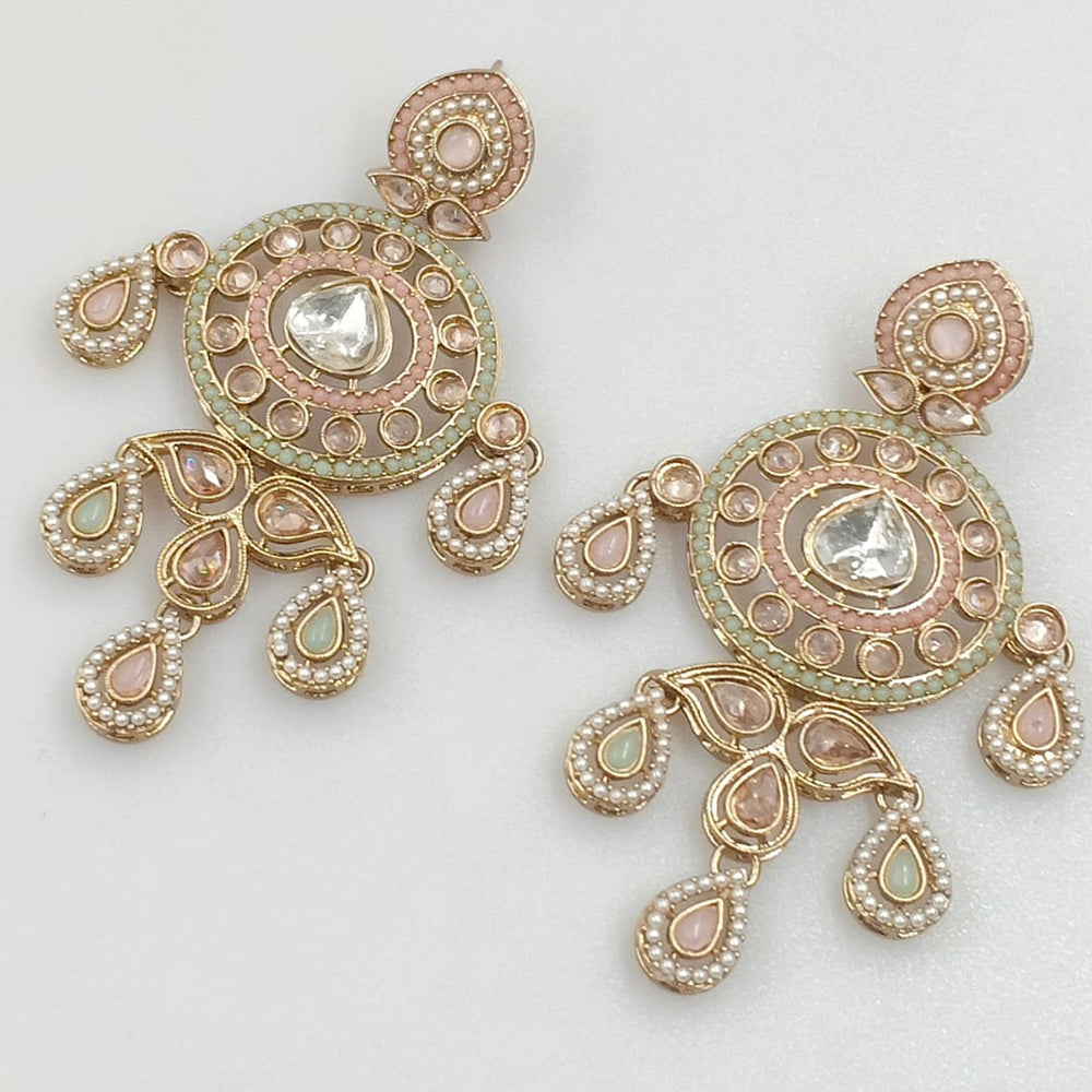 Rajwadi Collection Gold Plated Crystal Stone And Pearl Dangler Earrings