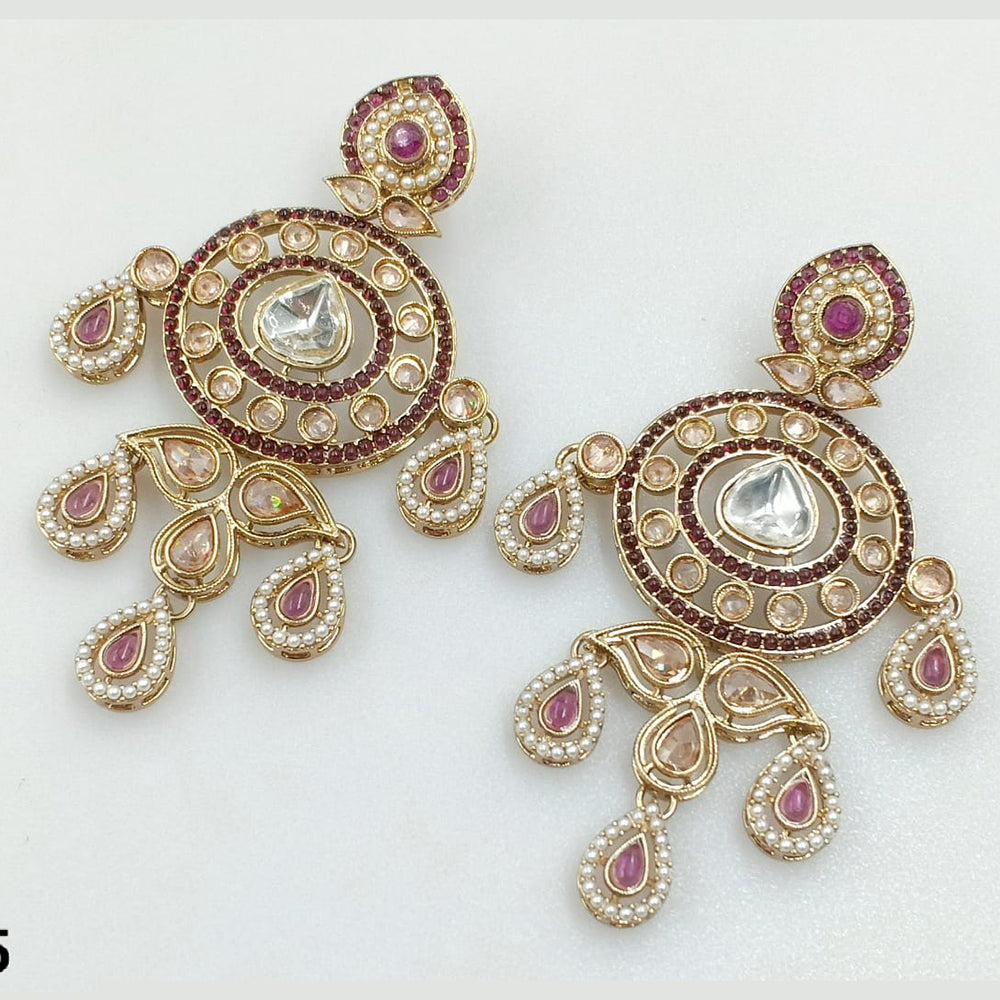 Rajwadi Collection Gold Plated Crystal Stone And Pearl Dangler Earrings