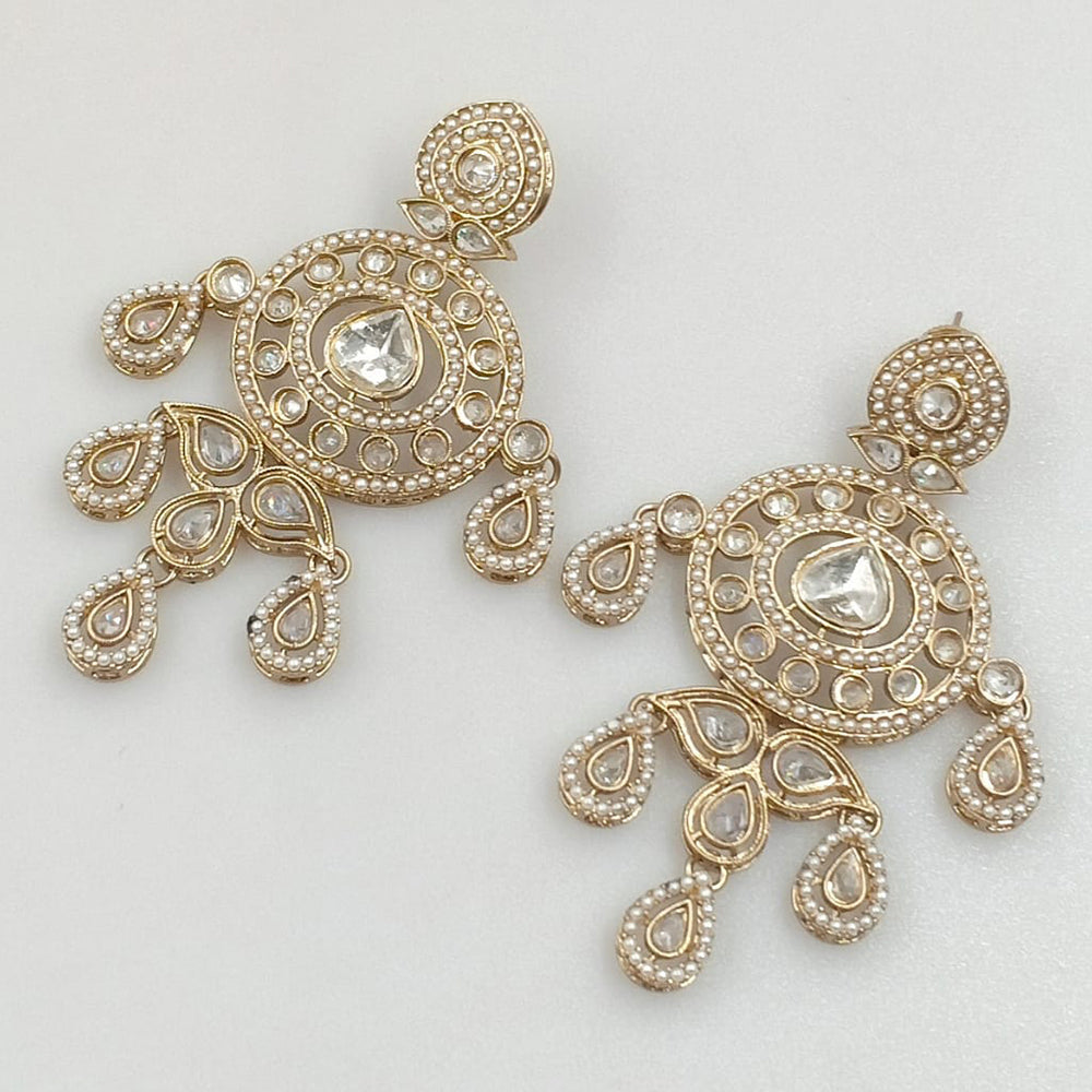 Rajwadi Collection Gold Plated Crystal Stone And Pearl Dangler Earrings