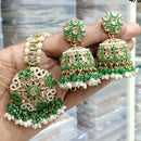 Rajwadi Collection Gold Plated Crystal Stone Pearl And Beads Earrings With Mangtikka
