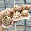 Rajwadi Collection Gold Plated Crystal Stone Pearl And Beads Earrings With Mangtikka