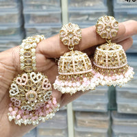 Rajwadi Collection Gold Plated Crystal Stone Pearl And Beads Earrings With Mangtikka