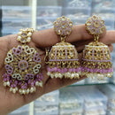 Rajwadi Collection Gold Plated Crystal Stone Pearl And Beads Earrings With Mangtikka