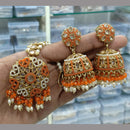 Rajwadi Collection Gold Plated Crystal Stone Pearl And Beads Earrings With Mangtikka