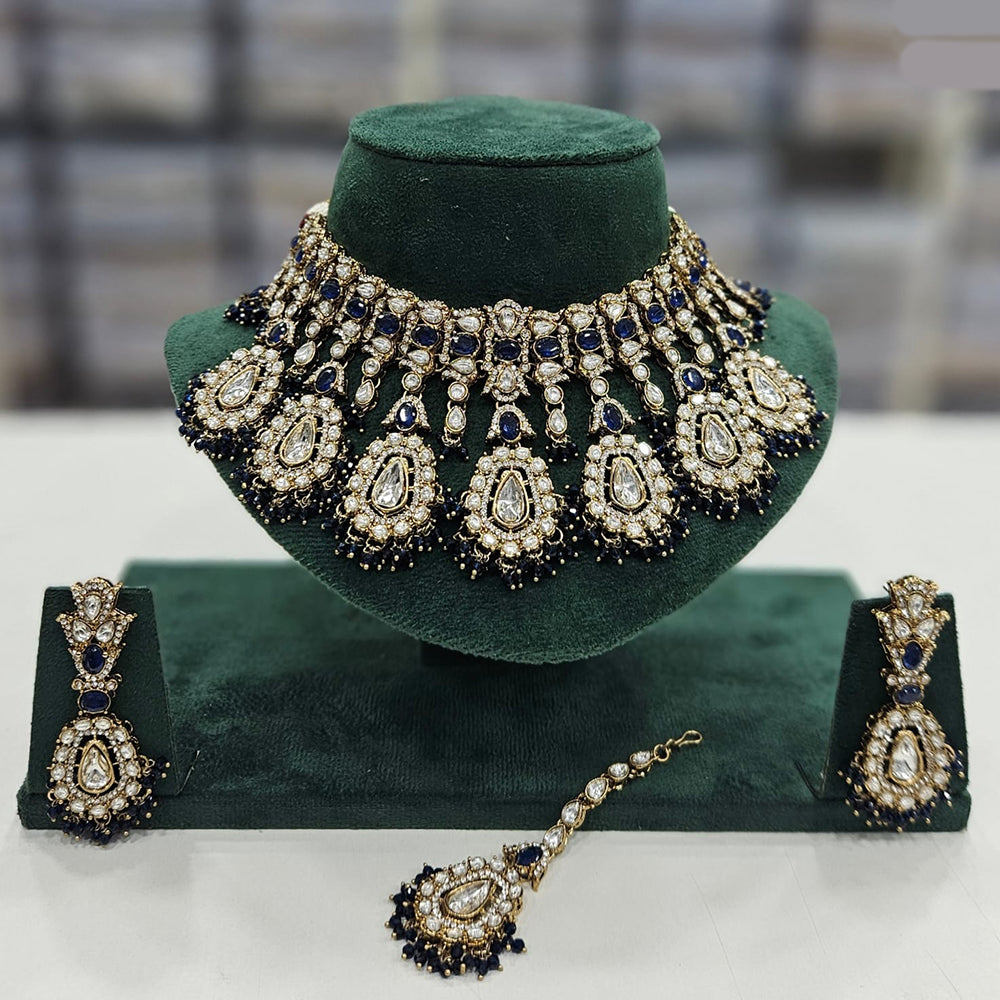 Rajwadi Collection Gold Plated Kundan And Beads Choker Necklace Set