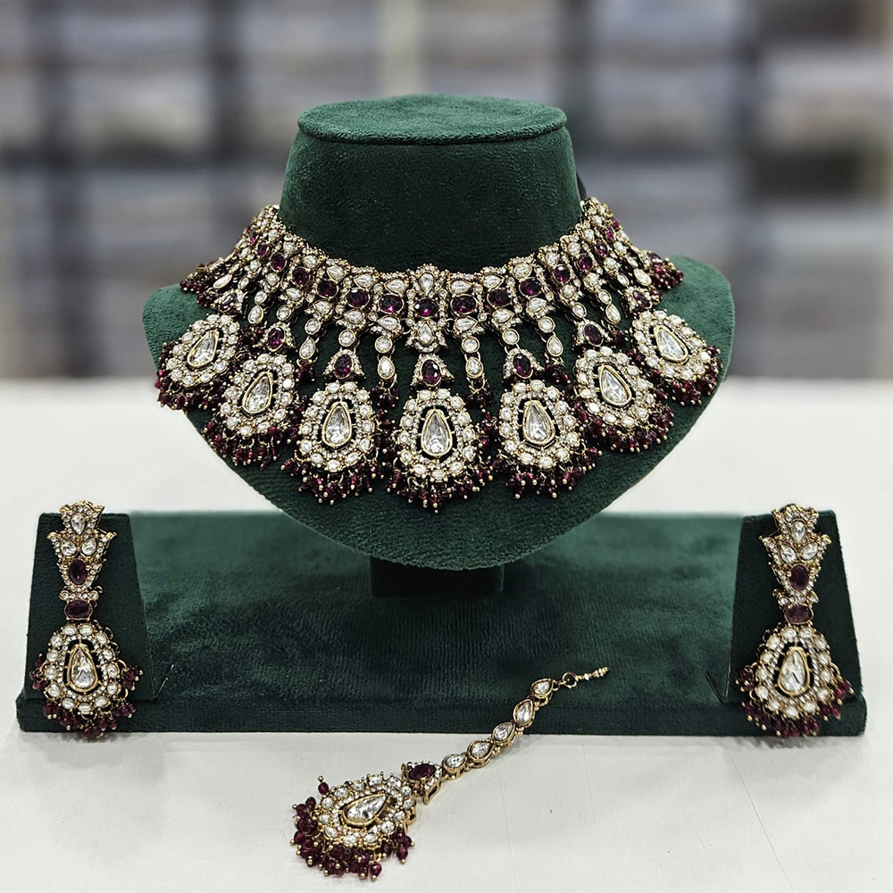 Rajwadi Collection Gold Plated Kundan And Beads Choker Necklace Set