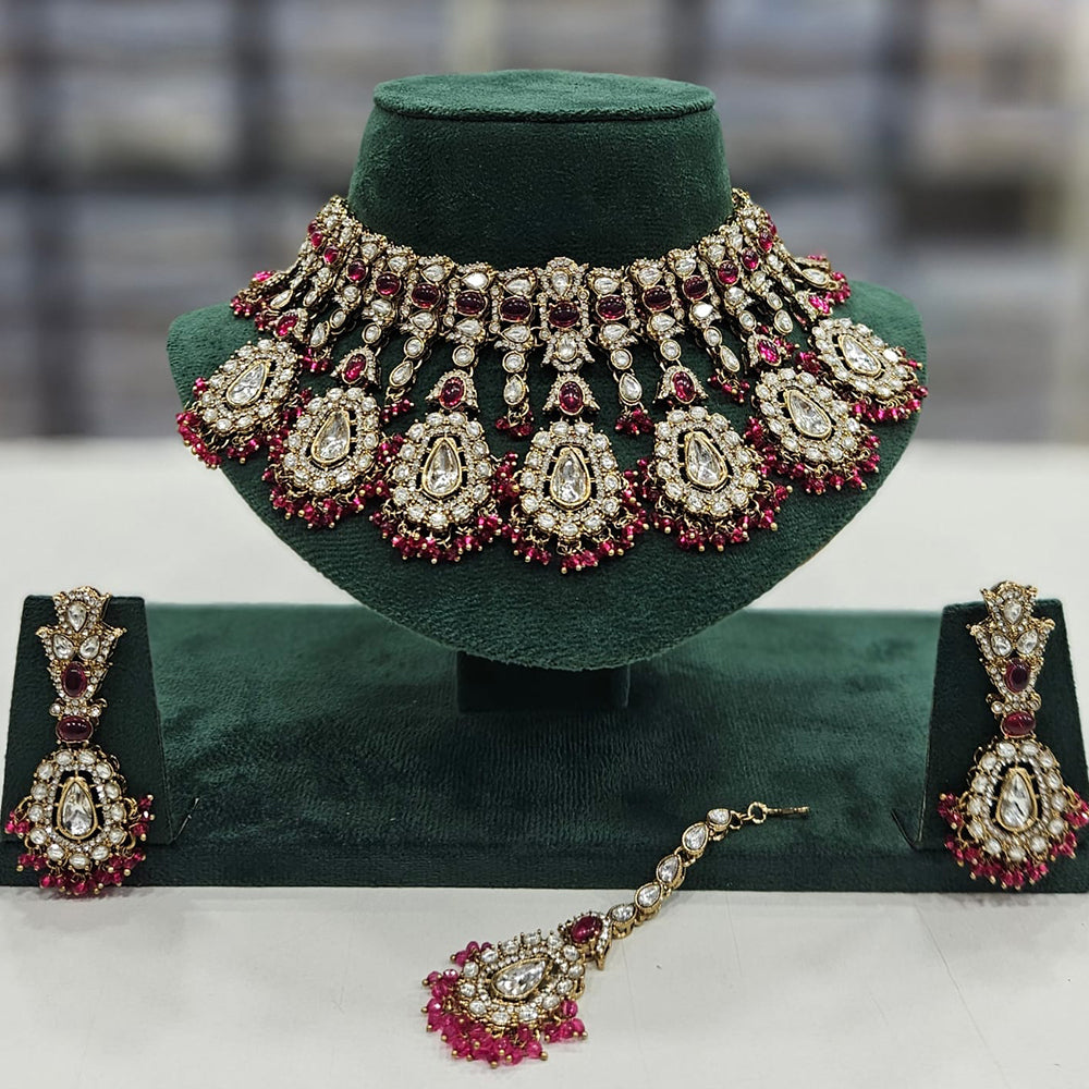 Rajwadi Collection Gold Plated Kundan And Beads Choker Necklace Set