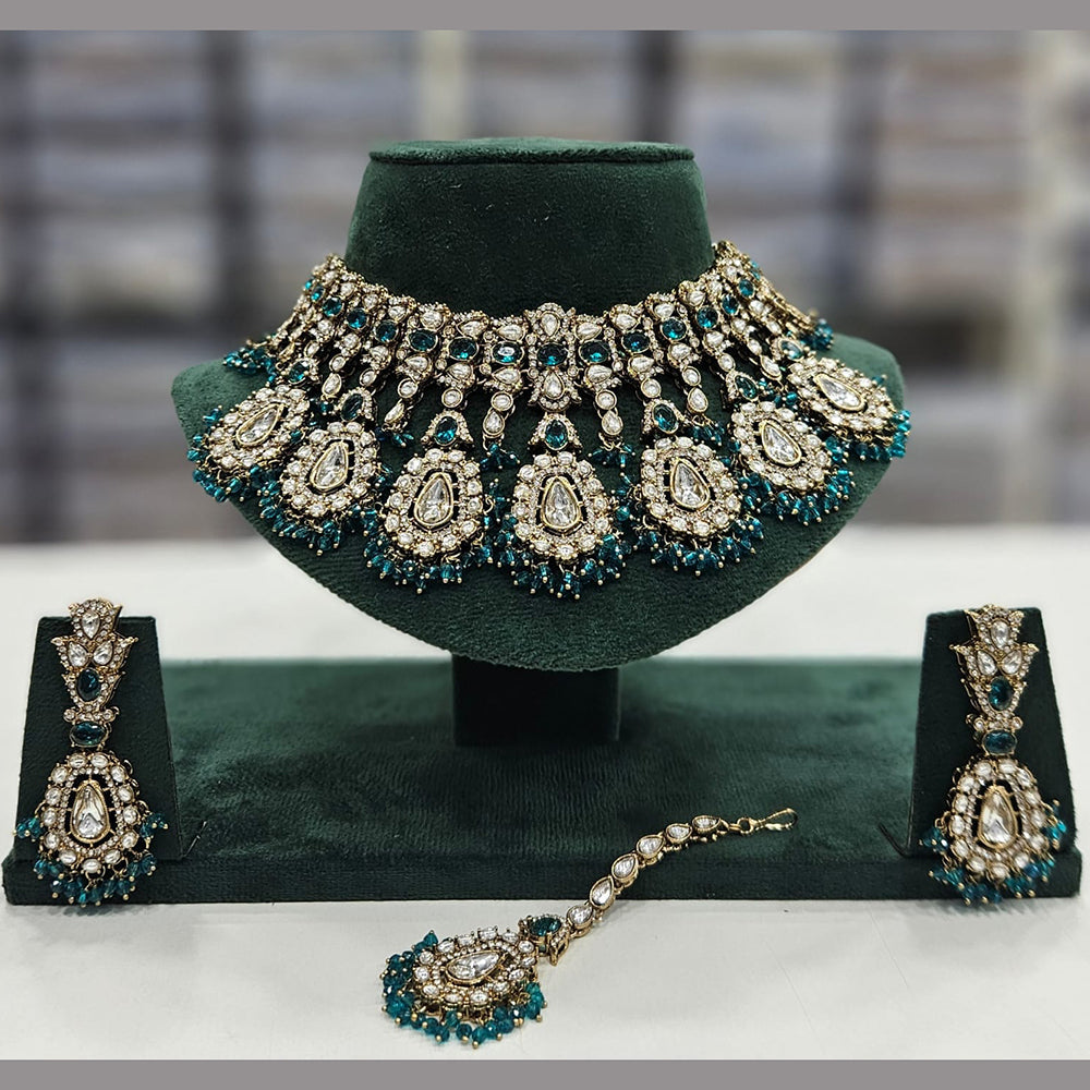 Rajwadi Collection Gold Plated Kundan And Beads Choker Necklace Set