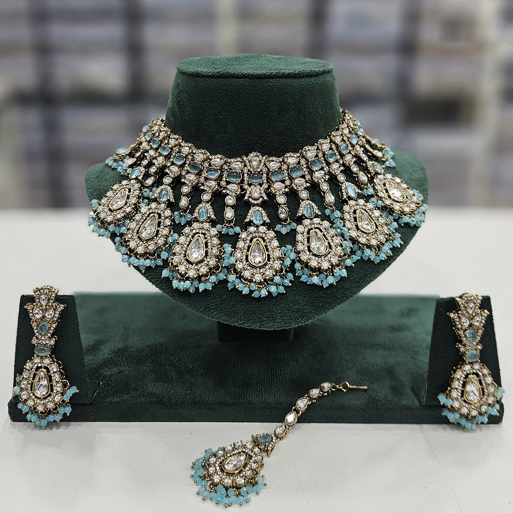 Rajwadi Collection Gold Plated Kundan And Beads Choker Necklace Set