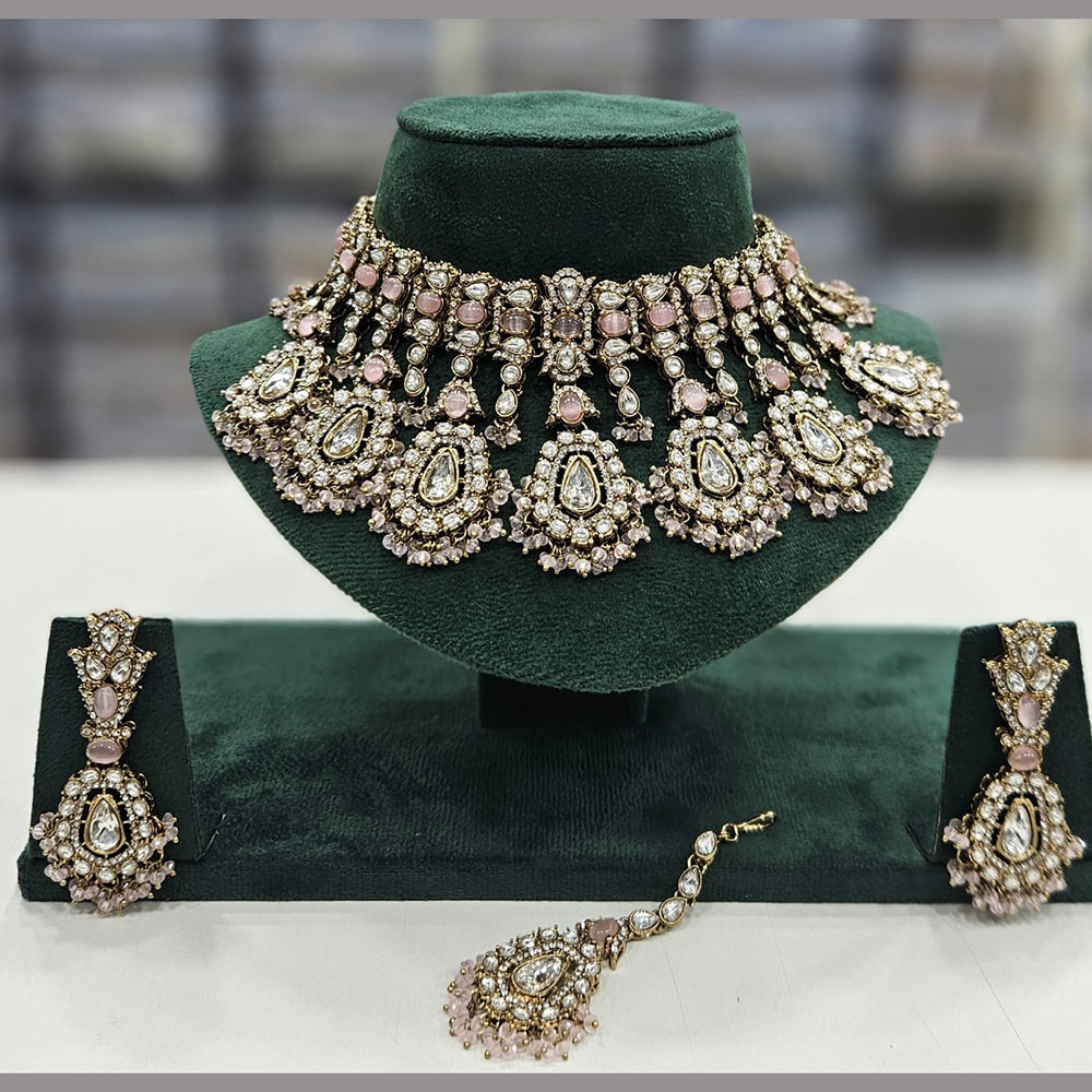 Rajwadi Collection Gold Plated Kundan And Beads Choker Necklace Set