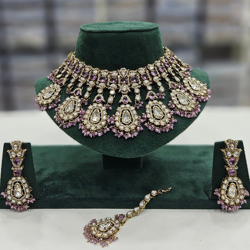 Rajwadi Collection Gold Plated Kundan And Beads Choker Necklace Set