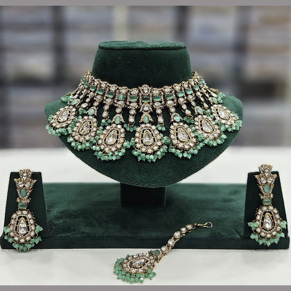 Rajwadi Collection Gold Plated Kundan And Beads Choker Necklace Set
