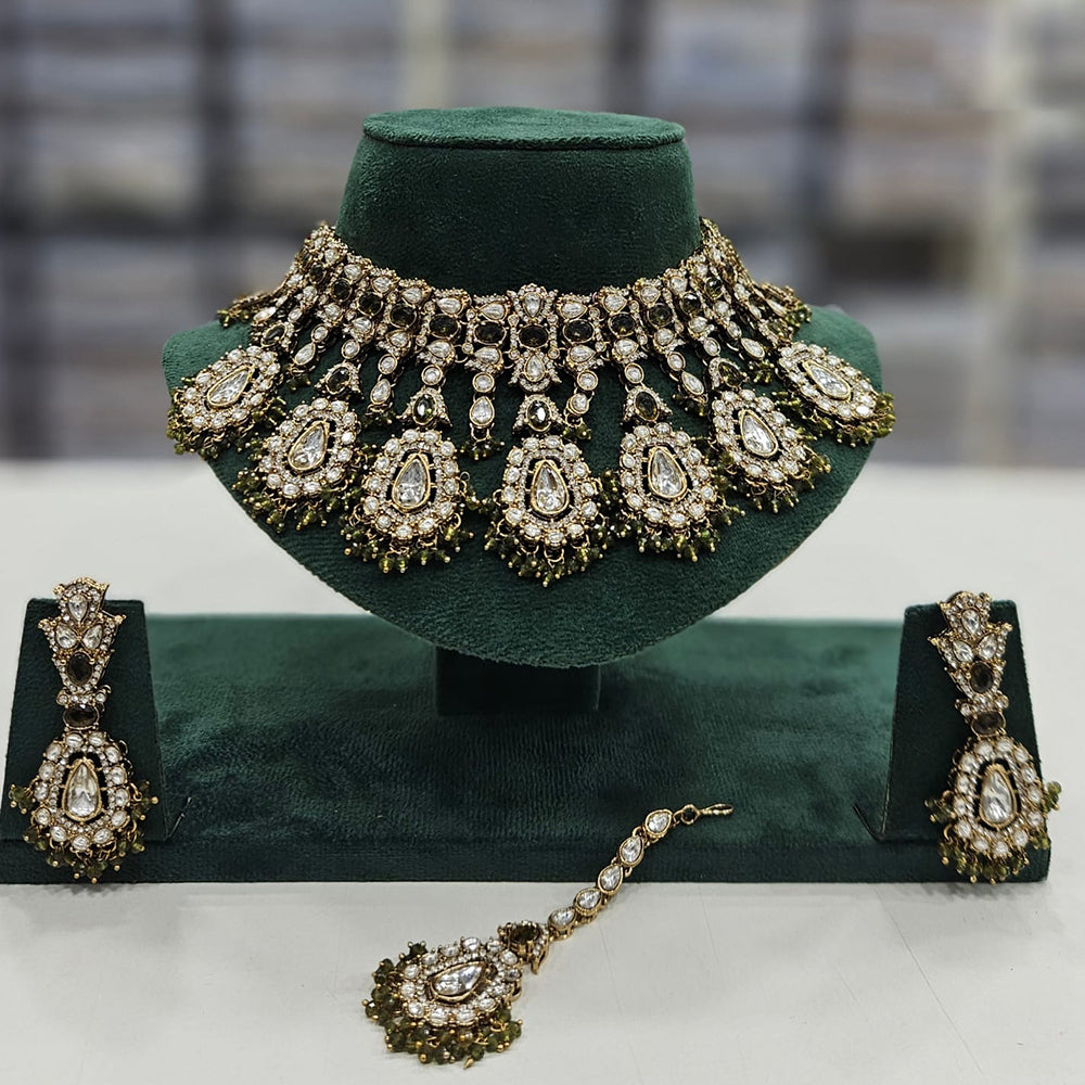 Rajwadi Collection Gold Plated Kundan And Beads Choker Necklace Set