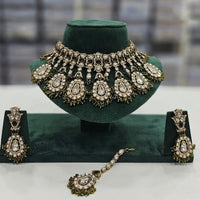 Rajwadi Collection Gold Plated Kundan And Beads Choker Necklace Set